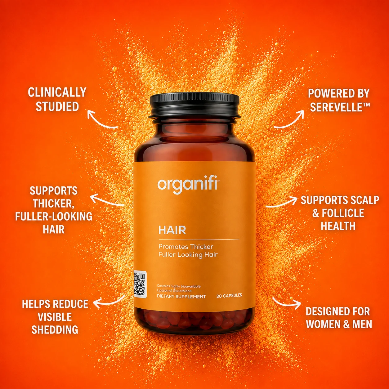 Organifi Hair bottle with key benefits